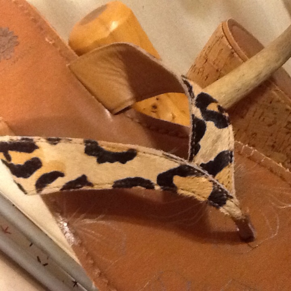Yellow box leopard print calf hair wedges